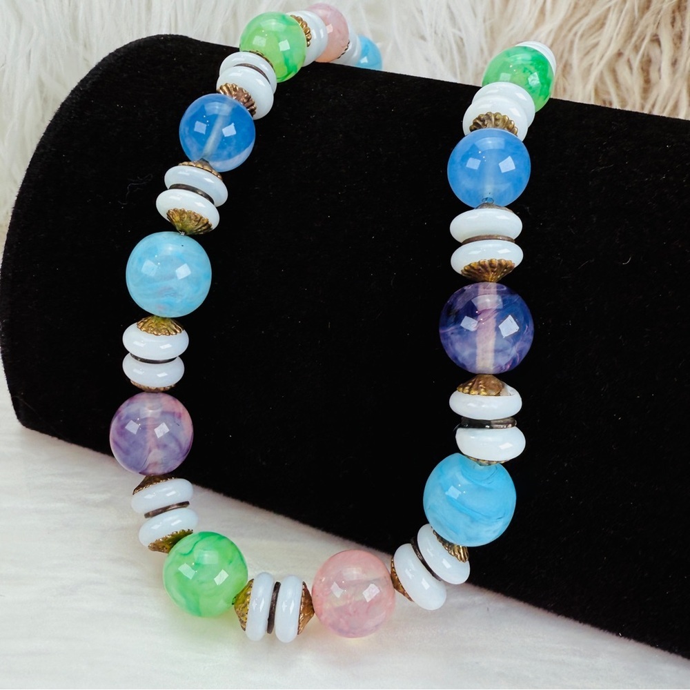 Beautiful vintage candy colors pastel multi Beaded weighted Necklace